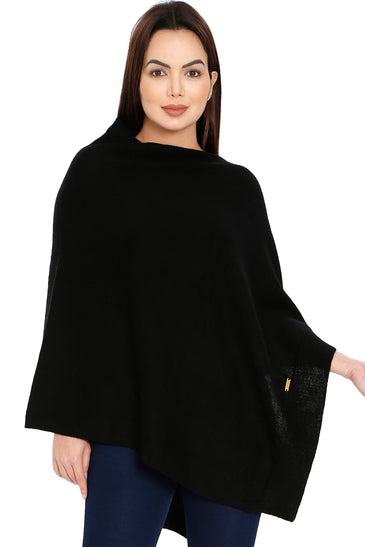 POMME Merino Wool Knitted (Black) Poncho for Women