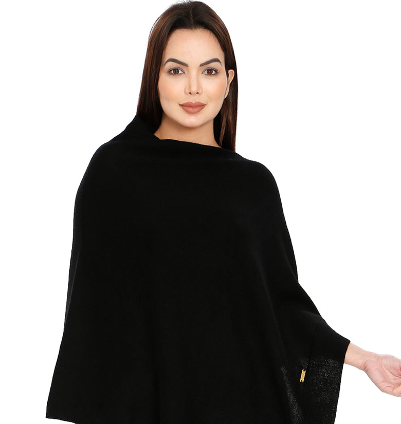 POMME Merino Wool Knitted (Black) Poncho for Women