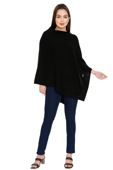 POMME Merino Wool Knitted (Black) Poncho for Women