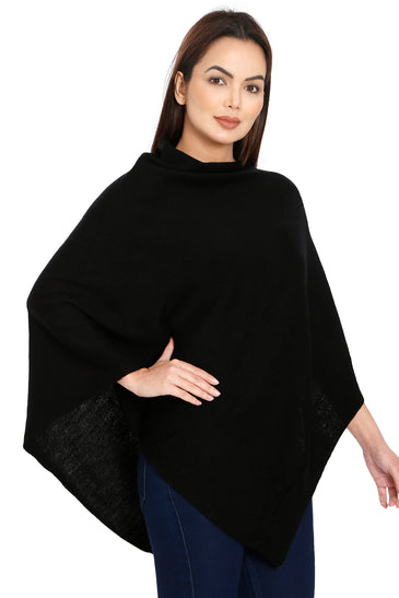 POMME Merino Wool Knitted (Black) Poncho for Women