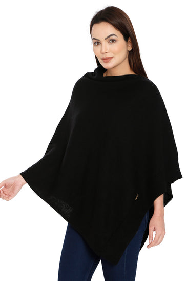 POMME Merino Wool Knitted (Black) Poncho for Women