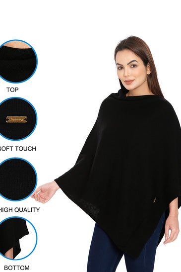 POMME Merino Wool Knitted (Black) Poncho for Women