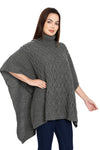 POMME Acrylic Knitted  Med Grey Melange Poncho for Women