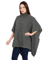 Load image into Gallery viewer, POMME Acrylic Knitted  Med Grey Melange Poncho for Women
