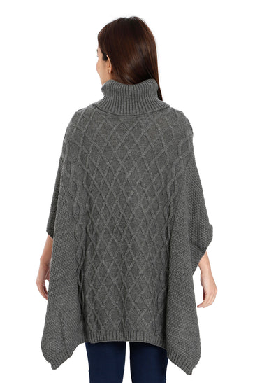 POMME Acrylic Knitted  Med Grey Melange Poncho for Women