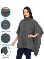 Load image into Gallery viewer, POMME Acrylic Knitted  Med Grey Melange Poncho for Women