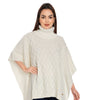 POMME Acrylic Knitted Ivory Poncho for Women