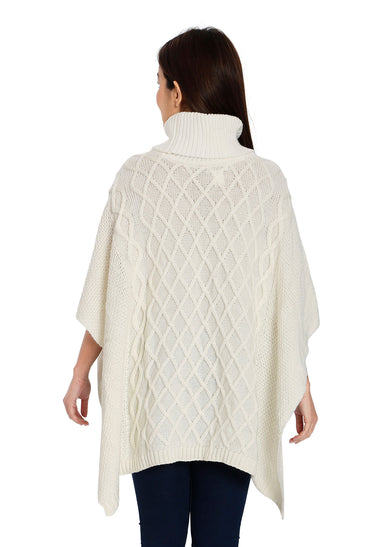 POMME Acrylic Knitted Ivory Poncho for Women