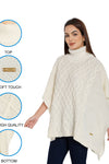 POMME Acrylic Knitted Ivory Poncho for Women