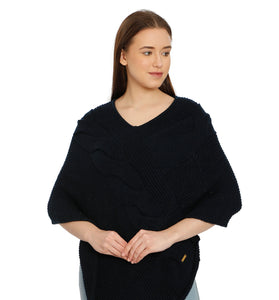 POMME Merino Wool Knitted Dark Grey (Cable knit) Poncho for Women