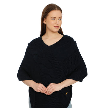 POMME Merino Wool Knitted Dark Grey (Cable knit) Poncho for Women