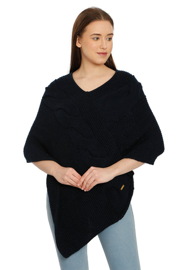 POMME Merino Wool Knitted Dark Grey (Cable knit) Poncho for Women