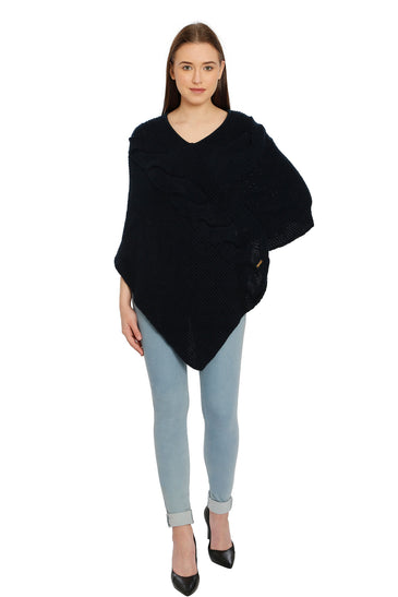 POMME Merino Wool Knitted Dark Grey (Cable knit) Poncho for Women