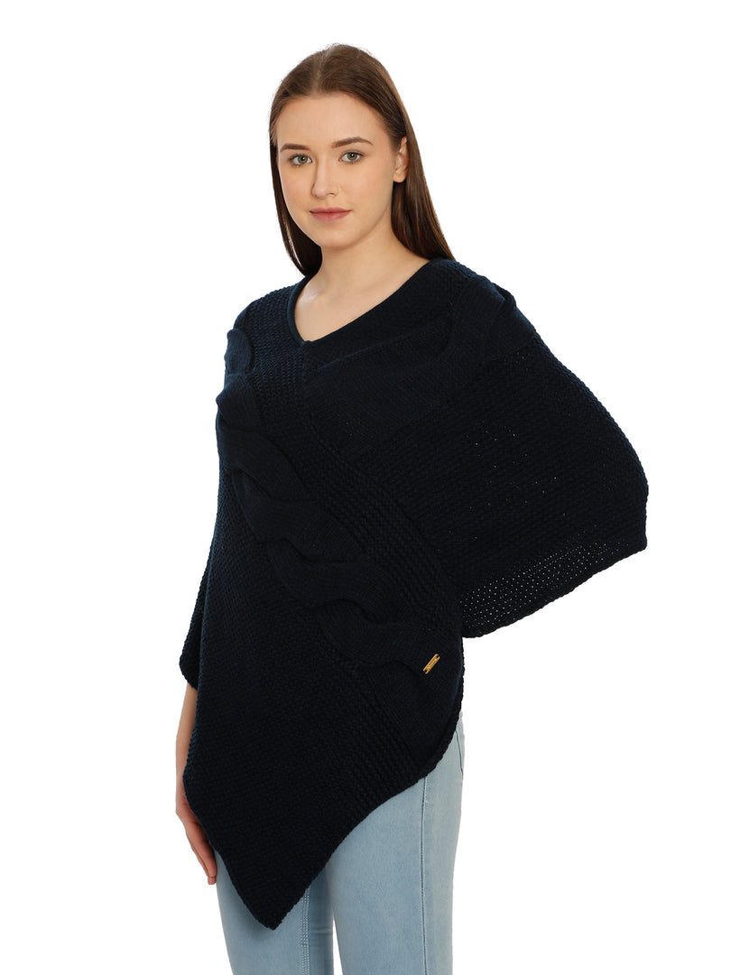 POMME Merino Wool Knitted Dark Grey (Cable knit) Poncho for Women