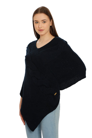 POMME Merino Wool Knitted Dark Grey (Cable knit) Poncho for Women