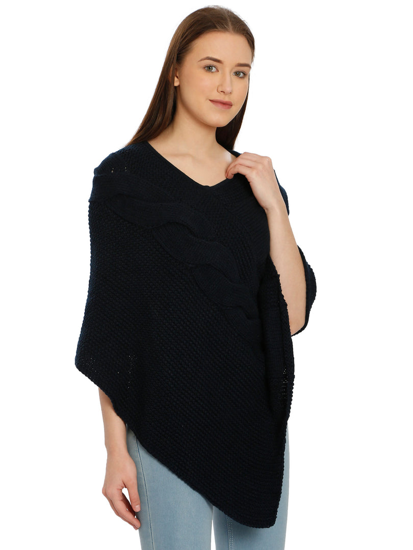 POMME Merino Wool Knitted Dark Grey (Cable knit) Poncho for Women