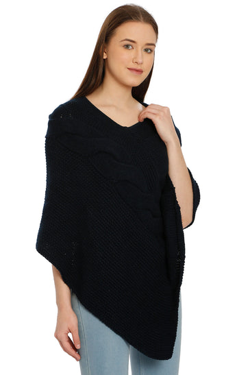 POMME Merino Wool Knitted Dark Grey (Cable knit) Poncho for Women