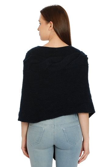POMME Merino Wool Knitted Dark Grey (Cable knit) Poncho for Women