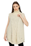 POMME Acrylic Knitted Ivory Poncho for Women