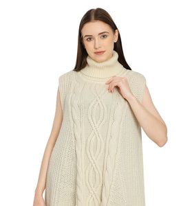 POMME Acrylic Knitted Ivory Poncho for Women