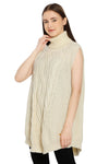 POMME Acrylic Knitted Ivory Poncho for Women