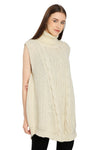 POMME Acrylic Knitted Ivory Poncho for Women