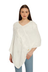 POMME Acrylic Knitted Optical White (Cable knit) Poncho for Women