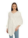 POMME Acrylic Knitted Optical White (Cable knit) Poncho for Women