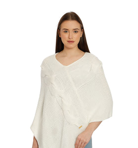 POMME Acrylic Knitted Optical White (Cable knit) Poncho for Women