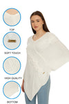 POMME Acrylic Knitted Optical White (Cable knit) Poncho for Women