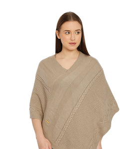 POMME Acrylic Knitted (Bleached Sand) poncho for Women