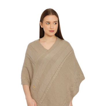 POMME Acrylic Knitted (Bleached Sand) poncho for Women