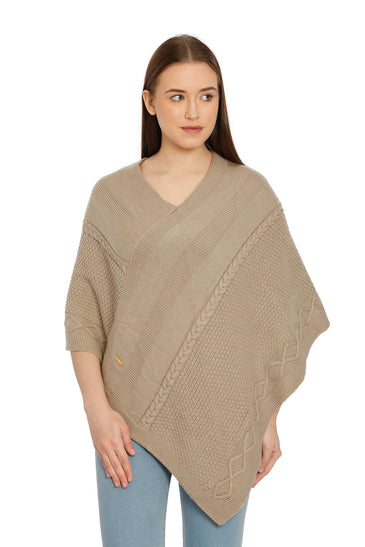POMME Acrylic Knitted (Bleached Sand) poncho for Women