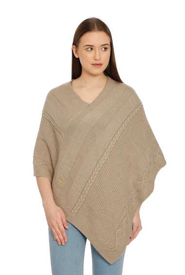 POMME Acrylic Knitted (Bleached Sand) poncho for Women