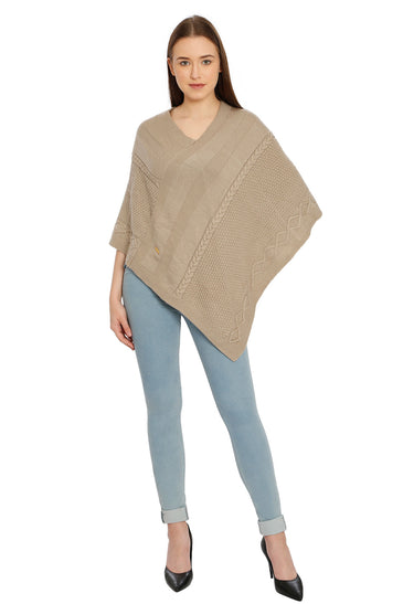 POMME Acrylic Knitted (Bleached Sand) poncho for Women
