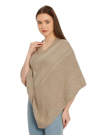 POMME Acrylic Knitted (Bleached Sand) poncho for Women