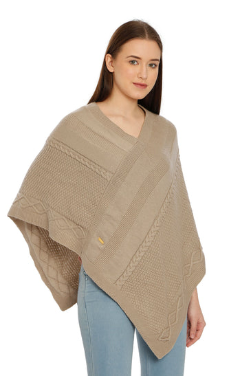 POMME Acrylic Knitted (Bleached Sand) poncho for Women