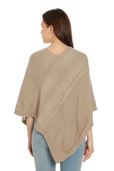 POMME Acrylic Knitted (Bleached Sand) poncho for Women