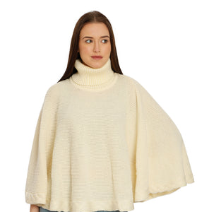 POMME Acrylic Knitted Off White (Cable knit) Poncho for Women