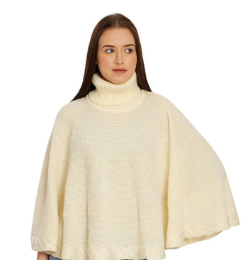 POMME Acrylic Knitted Off White (Cable knit) Poncho for Women