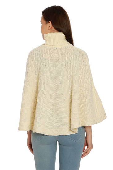 POMME Acrylic Knitted Off White (Cable knit) Poncho for Women