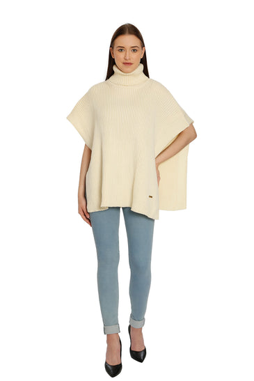 POMME Acrylic Knitted Off White Poncho for Women