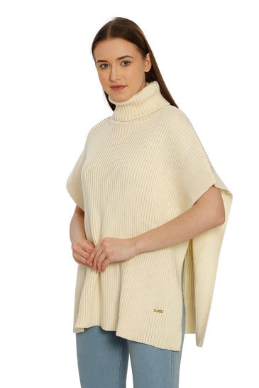 POMME Acrylic Knitted Off White Poncho for Women