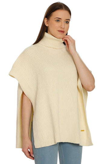 POMME Acrylic Knitted Off White Poncho for Women