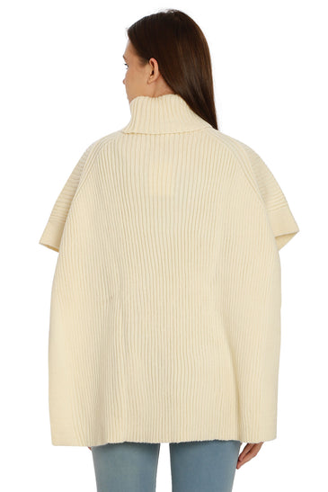 POMME Acrylic Knitted Off White Poncho for Women