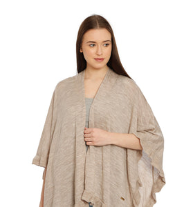 POMME Acrylic Knitted (Pale Whisper) Poncho for Women