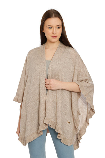 POMME Acrylic Knitted (Pale Whisper) Poncho for Women