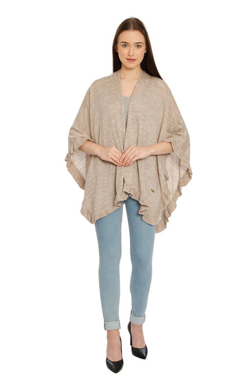 POMME Acrylic Knitted (Pale Whisper) Poncho for Women