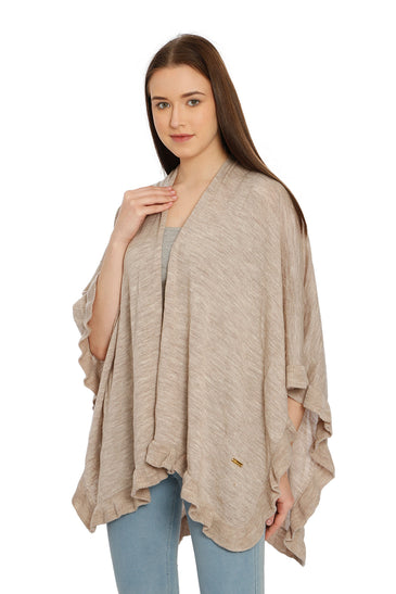 POMME Acrylic Knitted (Pale Whisper) Poncho for Women
