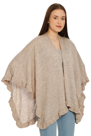 POMME Acrylic Knitted (Pale Whisper) Poncho for Women